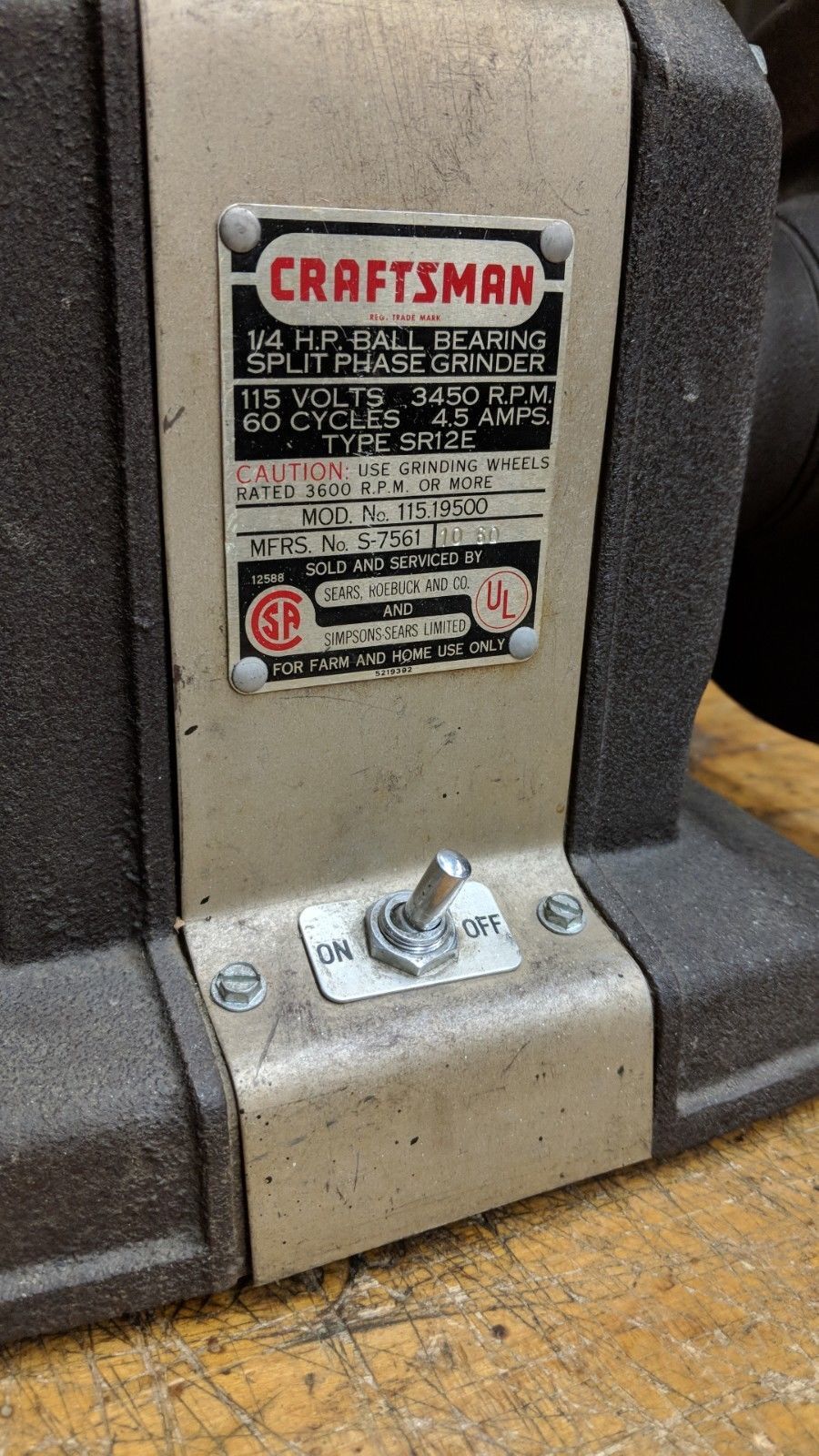 Vintage Craftsman 6" bench grinder model 115.19500 Grinders