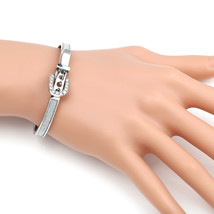 Silver Tone Bangle Bracelet, Buckle Clasp & Swarovski Style Crystals - $29.99