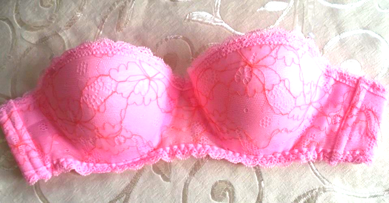 Gray with Pink Lace Rampage Intimates Molded Cup Demi Bra