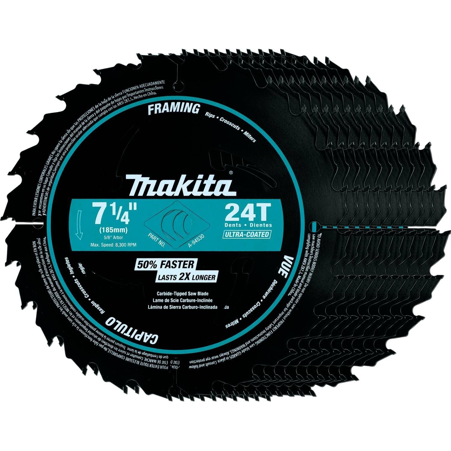 Makita A-94530-10 7-1/4 24T Carbide-Tipped Ultra-Coated Circular Saw Blade, Fra
