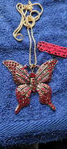 New Betsey Johnson Necklace Butterfly Red Rhinestone Summer Collectible Nice    - $14.99