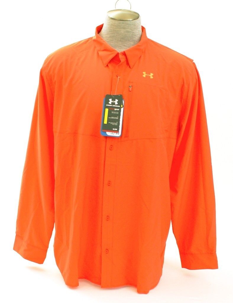 Under Armour Offshore Orange UA Spinner Button Front Fishing Shirt Men
