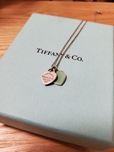 Tiffany &amp; Co. Return to Mini Double Heart Necklace Enamel Blue Pendant S... - $287.63