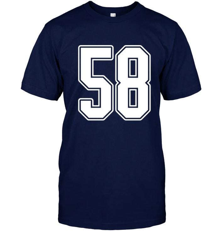 #58 White Outline Number 58 Sports Fan Jersey Style T Shirt - T-Shirts ...