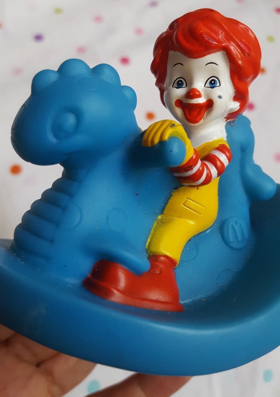 Mcdonalds Happy Meal Toy Baby Ronald on Blue Rocking Dinosaur preowned