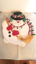 Ceramic Fitz & Floyd Essentials Plaid Christmas Snowman Cookie/Wall Plate - $12.99