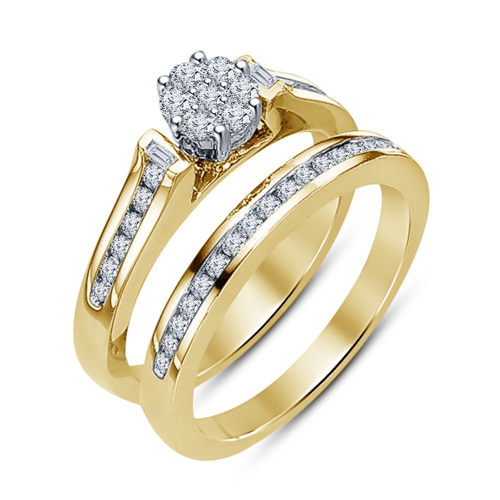 14K Yellow Gold Plated White RD Sim Diamond Women's Wedding Bridal Ring ...