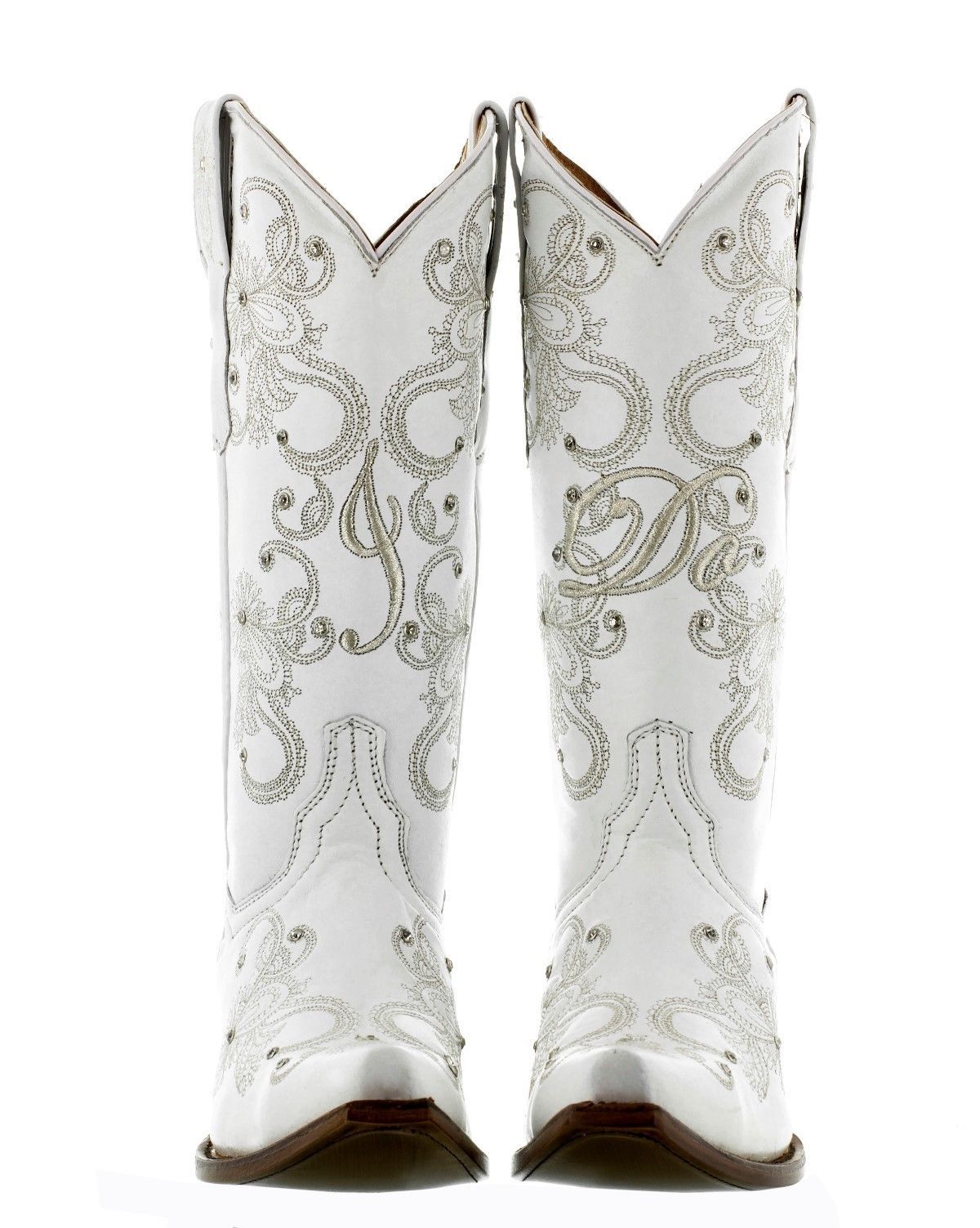 Womens White Wedding Western Cowgirl Boots I Do Embroidered Rhinestone Snip Toe Boots 