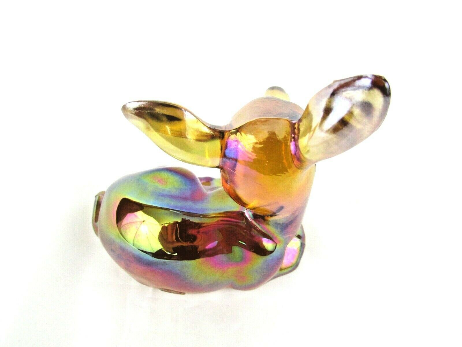 Fenton Glass Iridescent Amber Fawn Deer Figurine, Paperweight. EUC Fenton