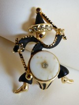 Vtg 1950'S Collectible Figural Black Enamel Mother Of Pearl Drummer Pin Brooch - $44.55