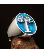 Nicely crafted oval Men&#39;s Esoterica Ring Tree of Life Blue - Sterling Si... - $74.00