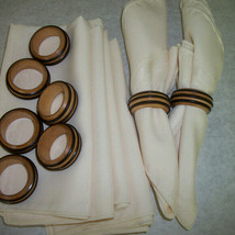 Vintage 8 ivory colored table napkins in pristine condition+8 wood napki... - $23.76