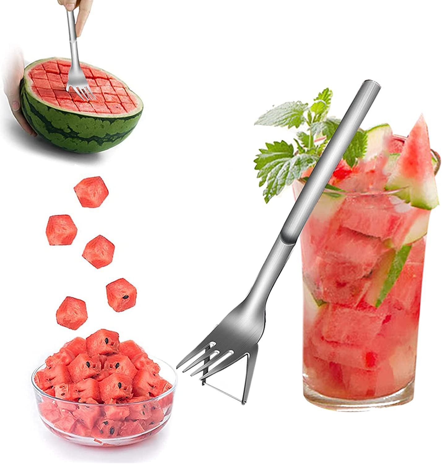 Fruit Watermelon Slicer Cutter Knife 2 In 1 Fork Multipurpose Kitchen Gadget Kitchen & Steak