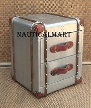 NauticalMart Aviator Bedside Trunk Metal End Table with 2 Drawers Hotel Furnitur image 2