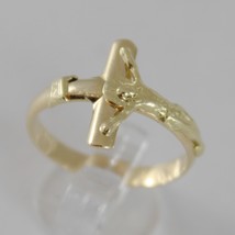 SOLID 18K YELLOW GOLD BAND RING WITH JESUS CROSS LUMINOUS SMOOTH, MADE IN ITALY image 1