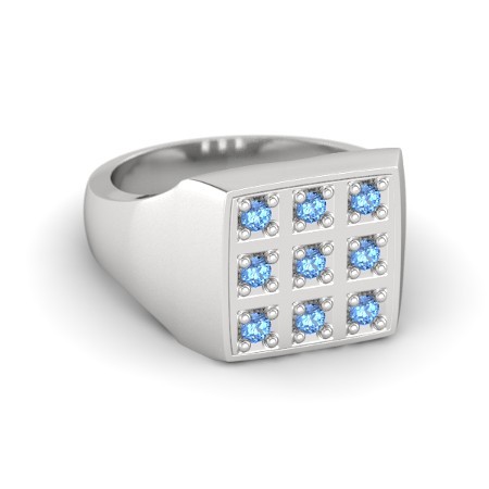0.50 Ct Round Cut Blue Topaz .925 Silver With 14K White Gold Plated Chess Ring