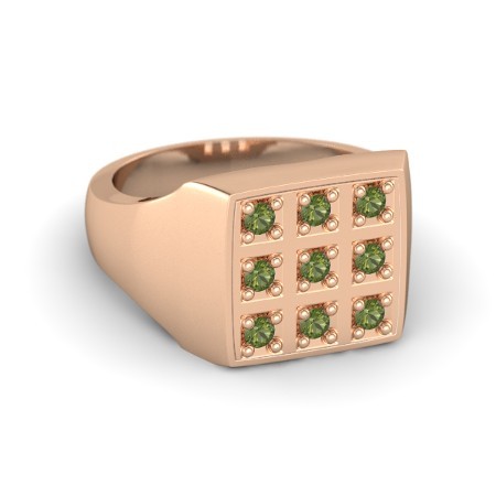 0.50 Ct Round Cut Green Tourmaline .925 Silver 14K Rose Gold Plated Chess Ring