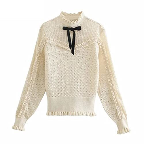 Ruffles Lace Patchwork Hollow Out Crochet Knitting Sweater Female Chic Long Slee