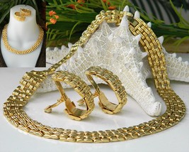 Vintage Collar Choker Necklace Earrings Gold Tone Cleopatra - $29.95