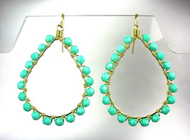 EXQUISITE Turquoise Crystals Gold Chandelier Dangle Peruvian Earrings B124 - $21.99