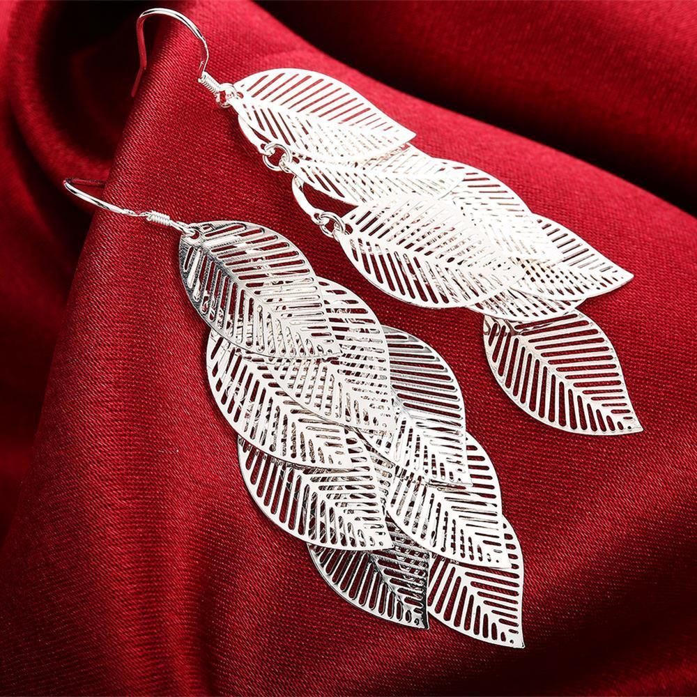 Leaf Drop Earring in White Gold Plated Earrings