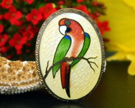 Vintage Guilloche Cloisonne Parrot Bird Macaw Oval Brooch Pin Enamel - $34.95