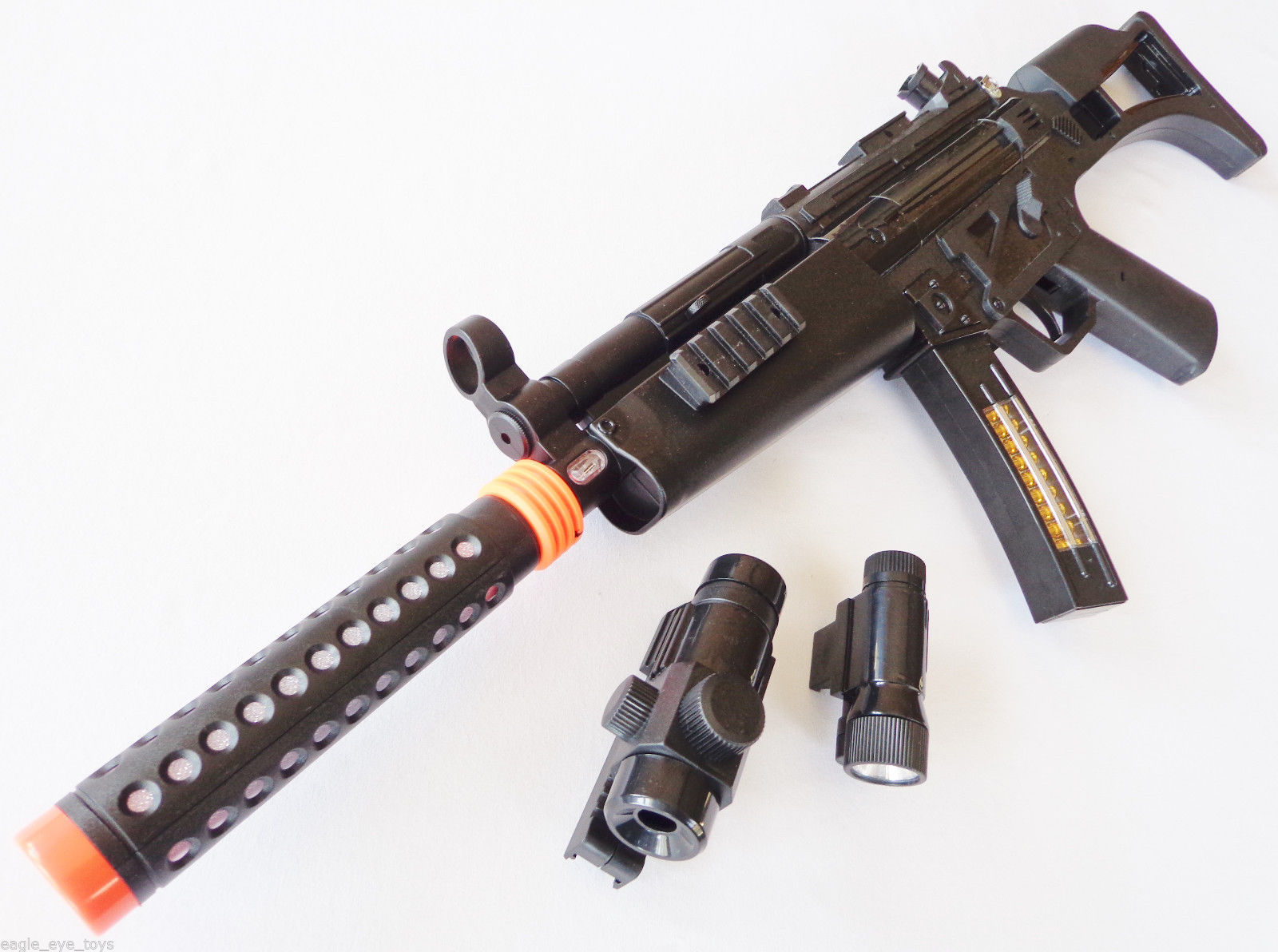 3x Toy Guns HUGE Elec. MP5 w/ Silencer & Silver 9MM Pistol Revolver Cap