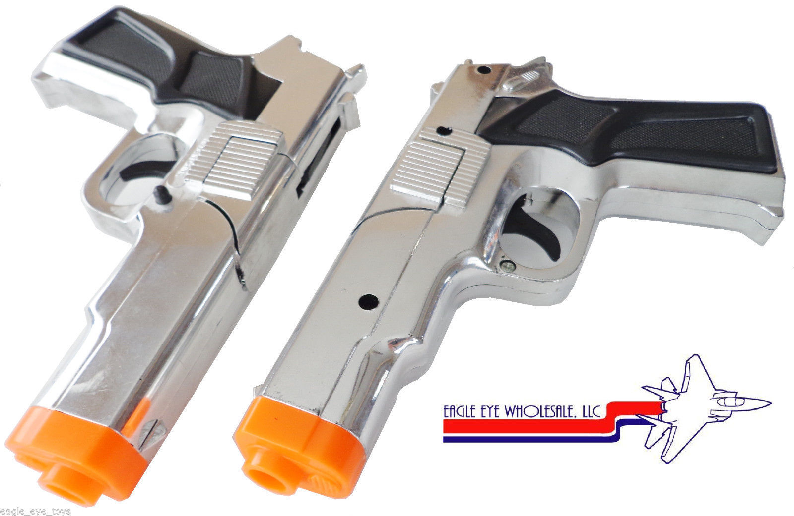 Toy Gun Military Detective 2X 9MM Pistol Cap Guns SILVER Military