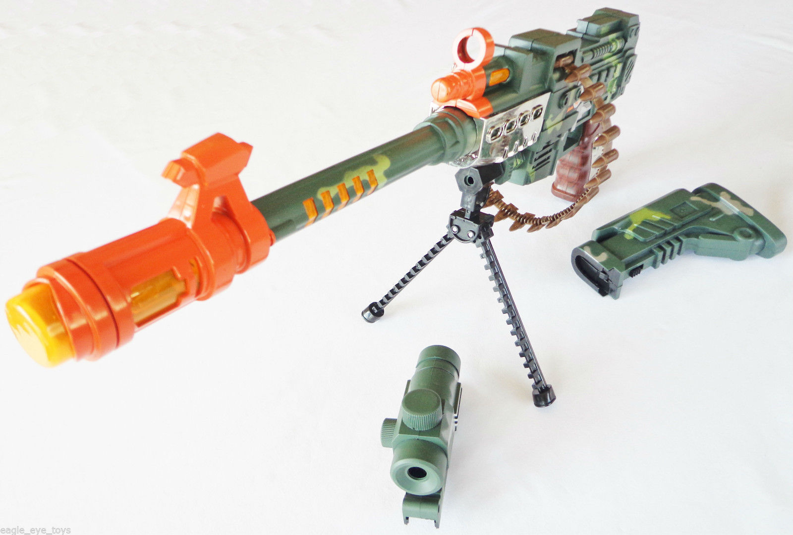 2x Toy Guns Toy LMG Machine Gun w/ Scope & Gold 9MM Pistol Cap Gun,...
