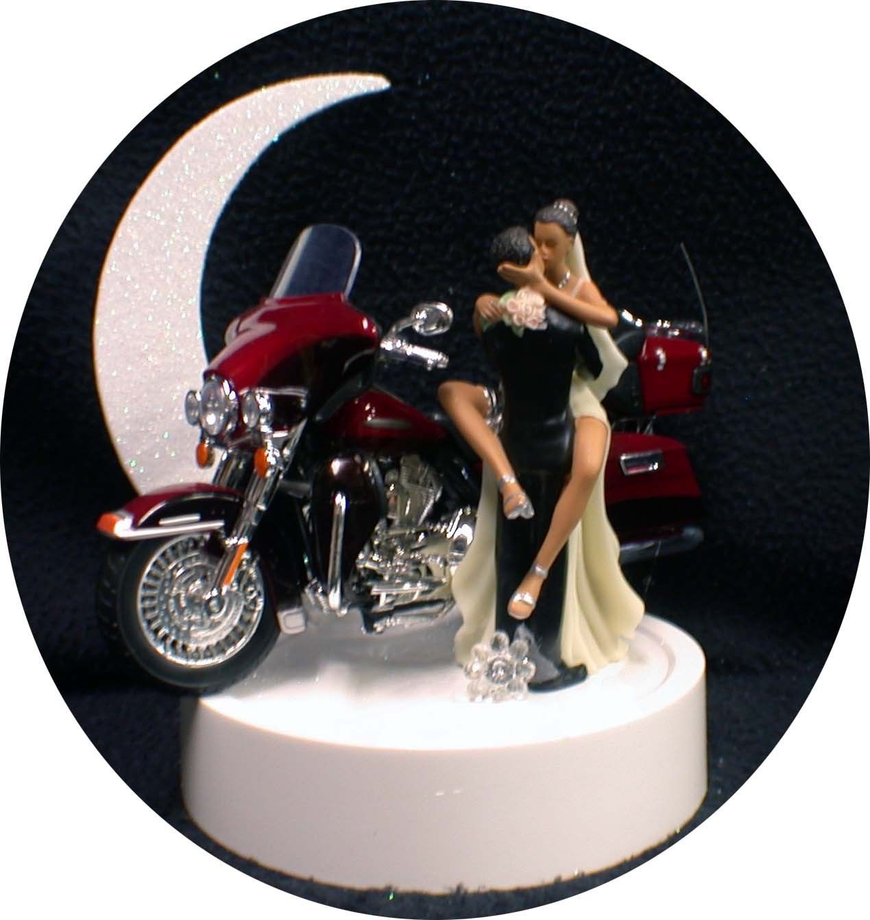 Hispanic, African American w/Harley Davidson Motorcycle Bike Wedding Cake t...