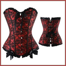 Jezebel Corset Red / Black Floral Lace Strapless Burlesque Back Laces Up... - $47.95