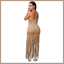  Native Princess Mocha Long Fringe Tassel Faux Suede Sleeveless Maxi Dress image 2