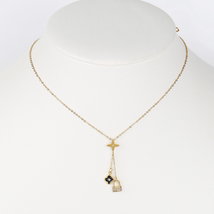 UE-Gold Tone Designer Clover & Lock Charm Necklace With Swarovski Style Crystals - $22.99