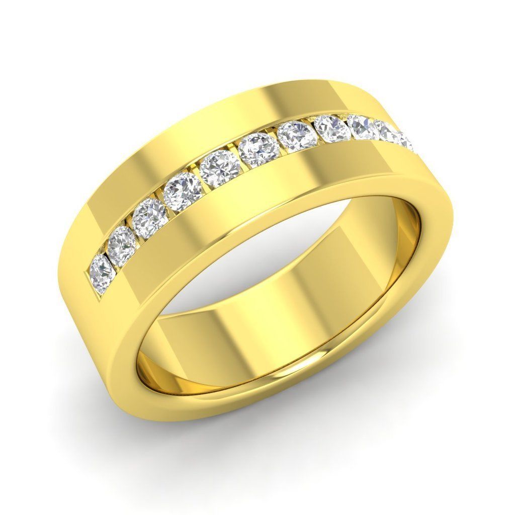 Solid 14k Yellow Gold Fn Mens Wedding Ring Band with Simulated Diamond 6mm width