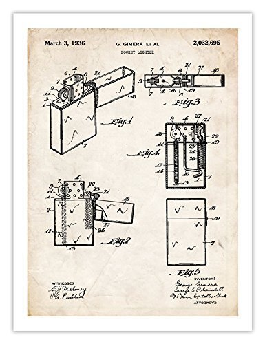 Primary image for ZIPPO LIGHTER INVENTION POSTER 1936 US PATENT ART RETRO PRINT 18X24 FIRE WWII...