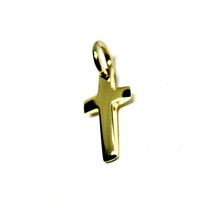 SOLID 18K YELLOW GOLD SMALL CROSS 16mm, ROUNDED SMOOTH 2.5mm THICK MADE IN ITALY image 1