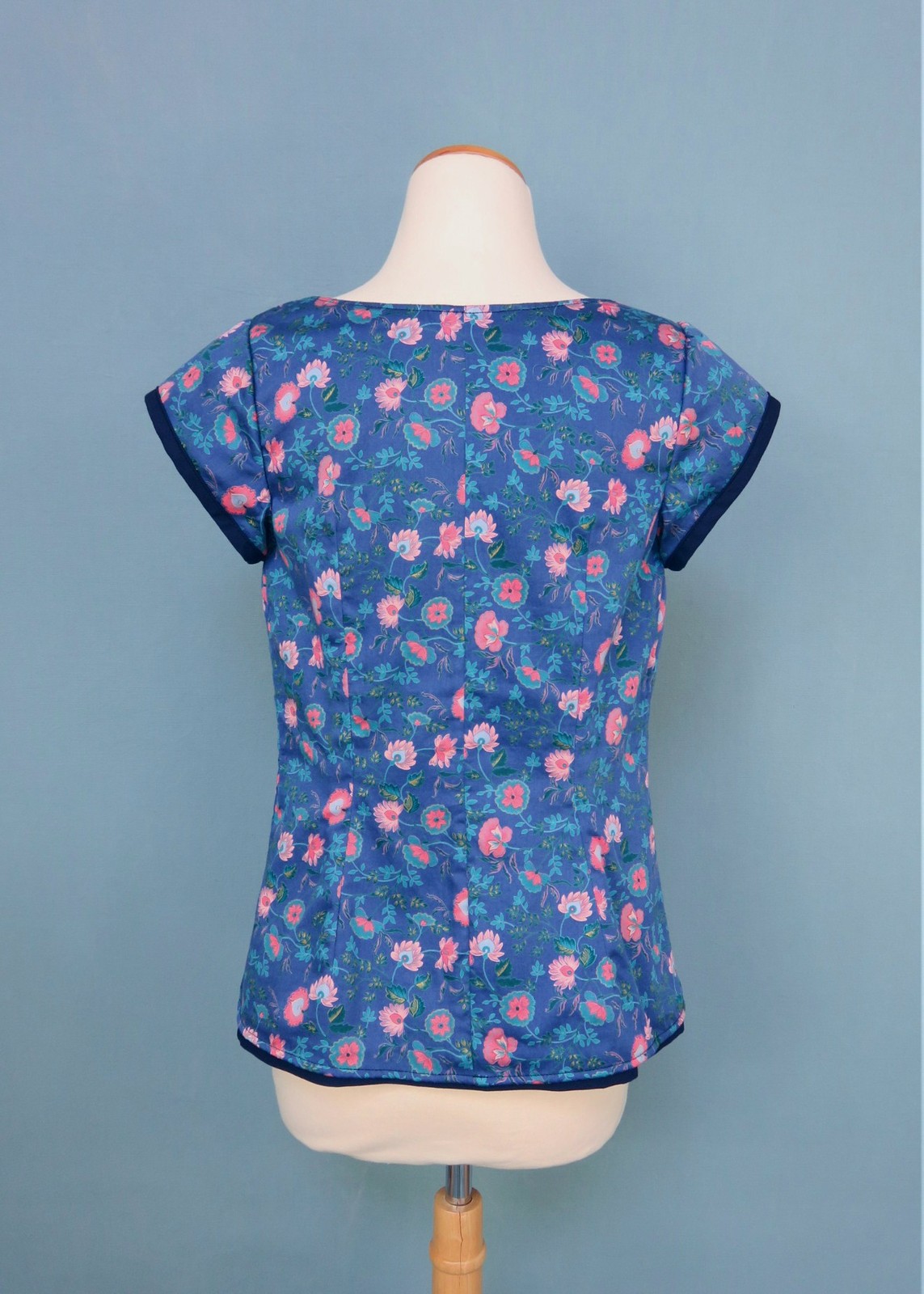 Floral Print Shirt Reversible Floral Blouse Navy Blue Tops