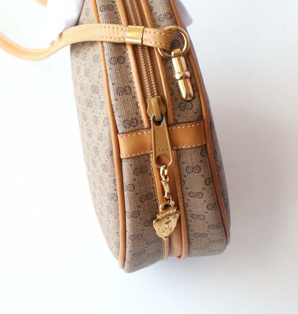 Gucci Bag Vintage Monogram Brown Round Shoulder Handbag Purse Authentic - Handbags & Purses