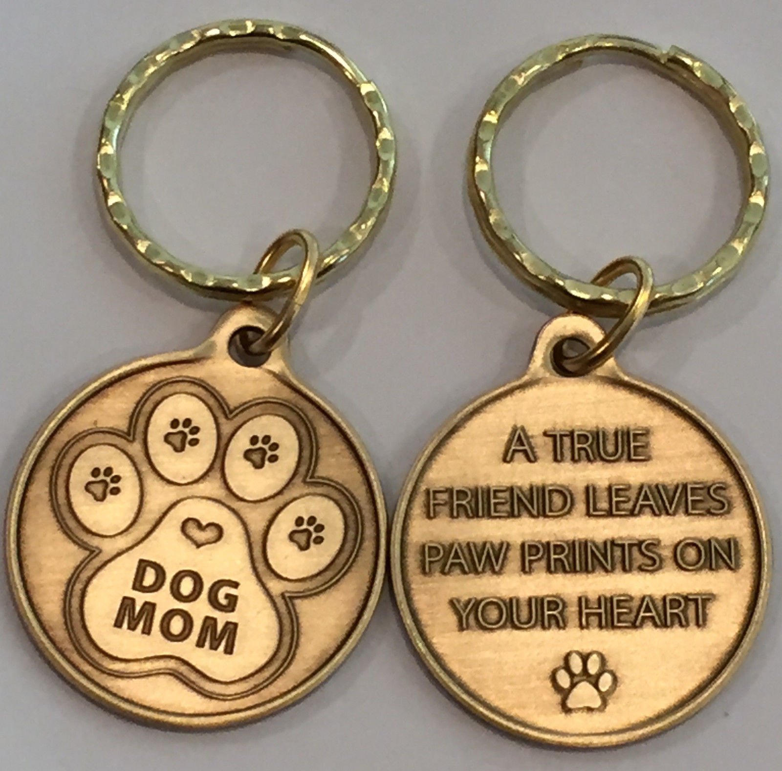 Dog Mom Paw Print Heart - A True Friend Dog Pet Key Chain Tag Keychain Bronze
