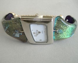 Seafoam Green Watch Dali Angle Dichroic Fused Glass Band Wristwatch - £246.10 GBP