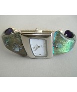 Seafoam Green Watch Dali Angle Dichroic Fused Glass Band Wristwatch - $295.00