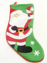 Green Felt Christmas Stocking w/ Felt Santa Claus Holding A Candy Cane - $12.88