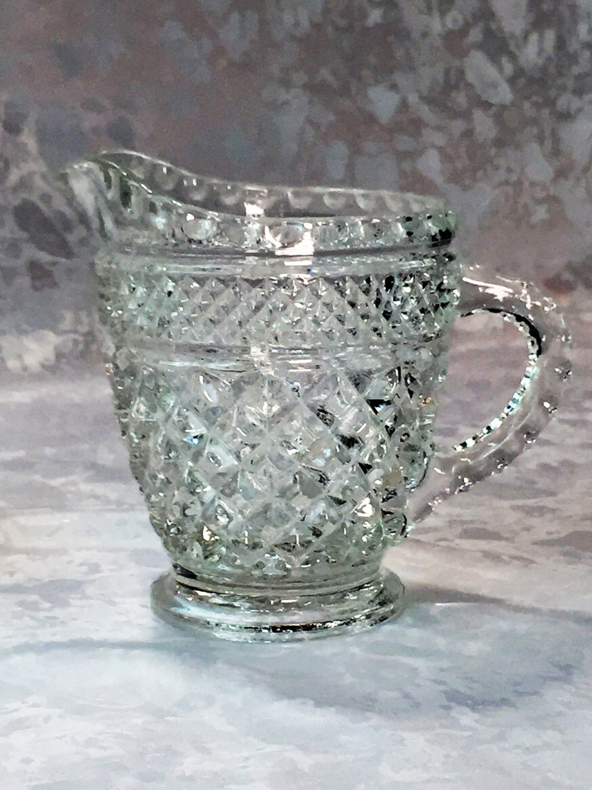 Vintage Anchor Hocking Wexford Pattern Pressed Glass Creamer And Sugar Bowl Set Wexford