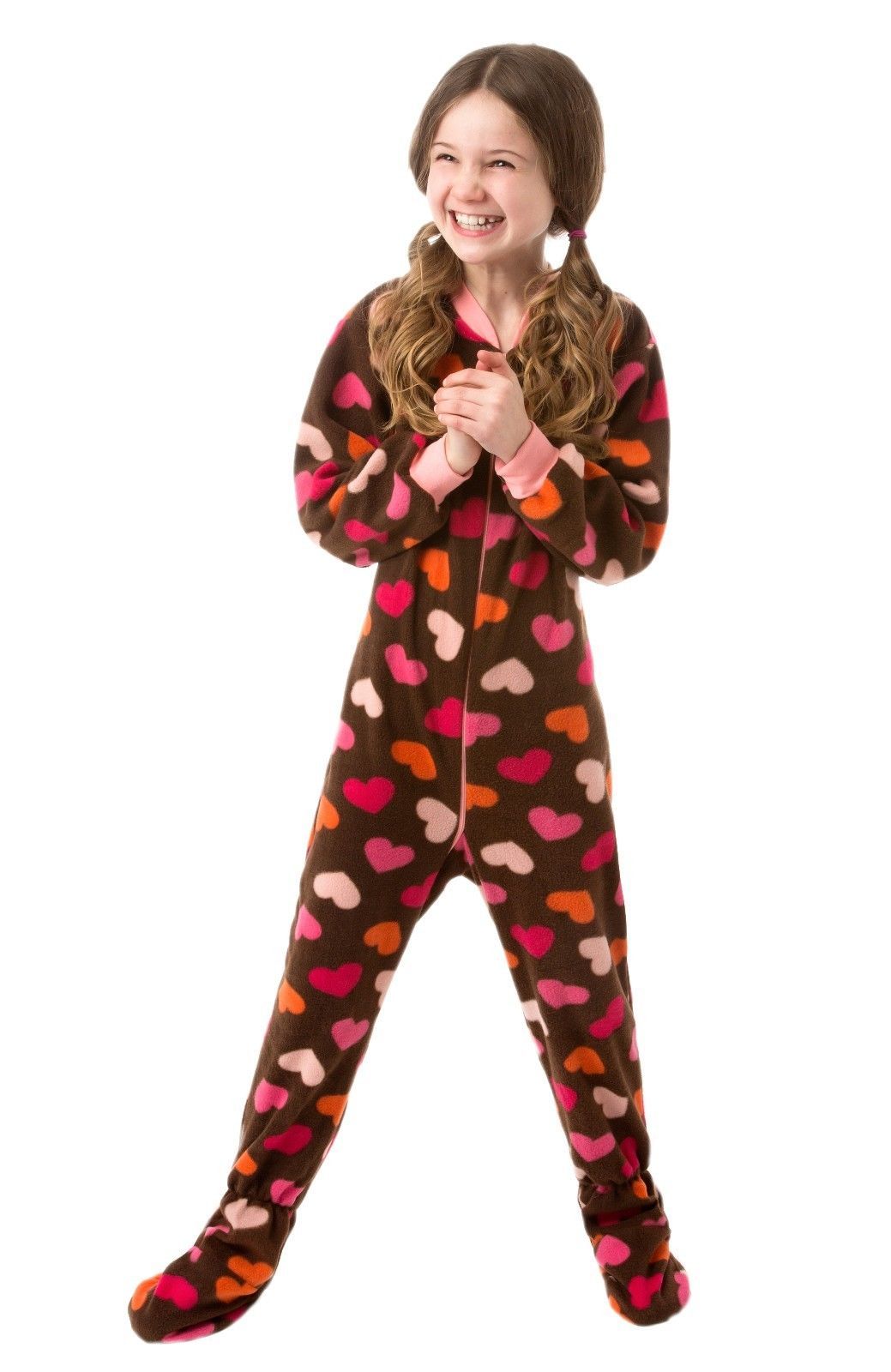 Big Feet Pjs - Brown With Hearts Footed Pajamas - Adult ...