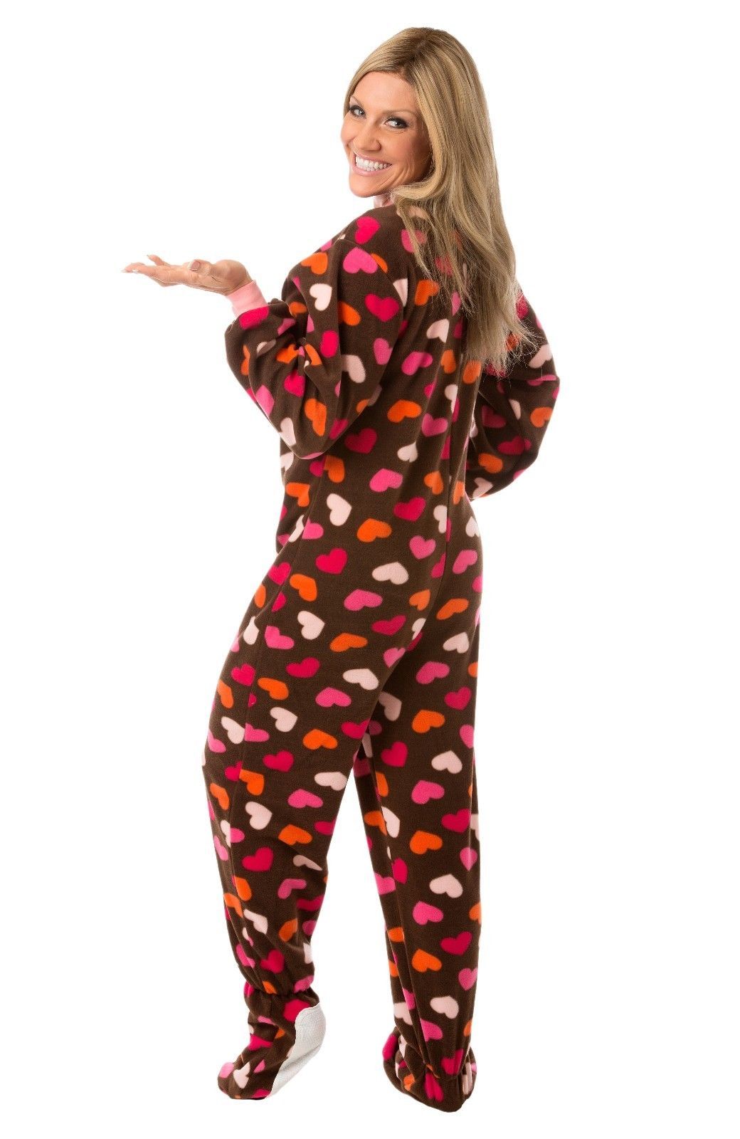 Big Feet Pjs - Brown With Hearts Footed Pajamas - Adult ...