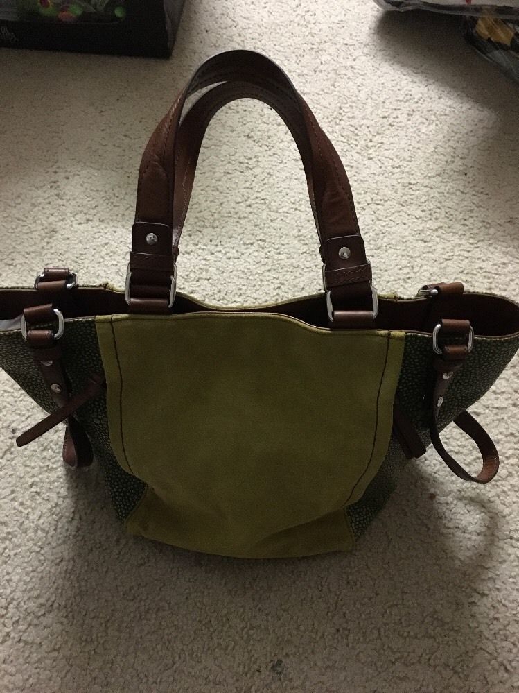 Nanette Lepore Green Suede Leather Strap And 50 Similar Items Nanette Lepore Green Suede Leather Strap Tote Handbag