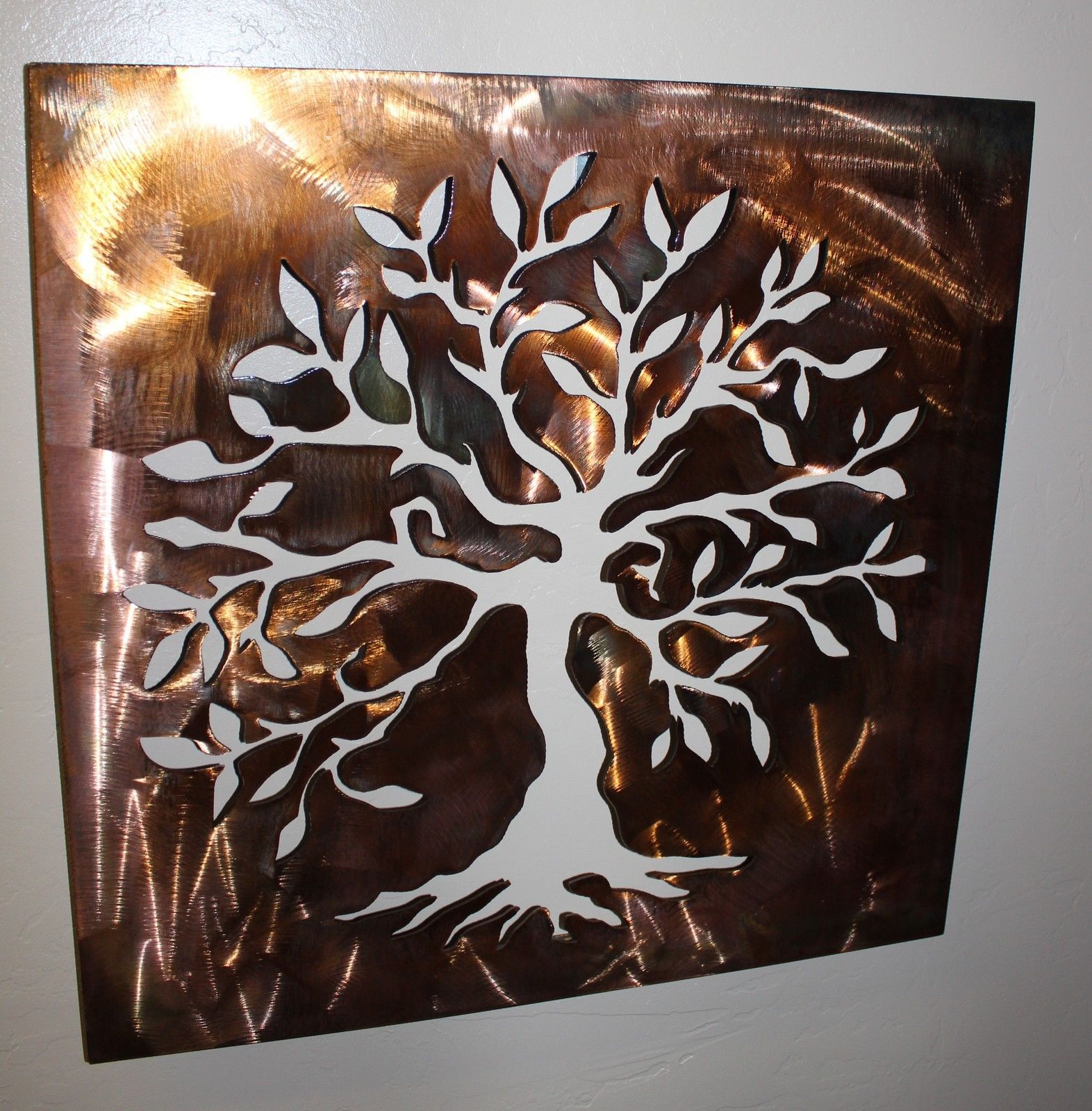Boxed Olive Tree Panel Tree of Life Metal Wall Art Decor 21 1/8" x 21