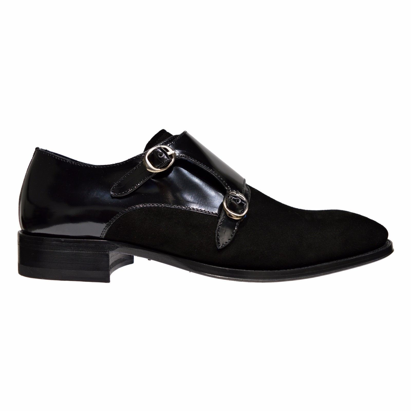 Custom Made Mens Suede & Shiny Leather Double Monk Strap Dress Shoe