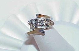 Antique 14K 3 Diamond Ring White Gold Marquise shape Art Deco Size 5 Estate - $564.29