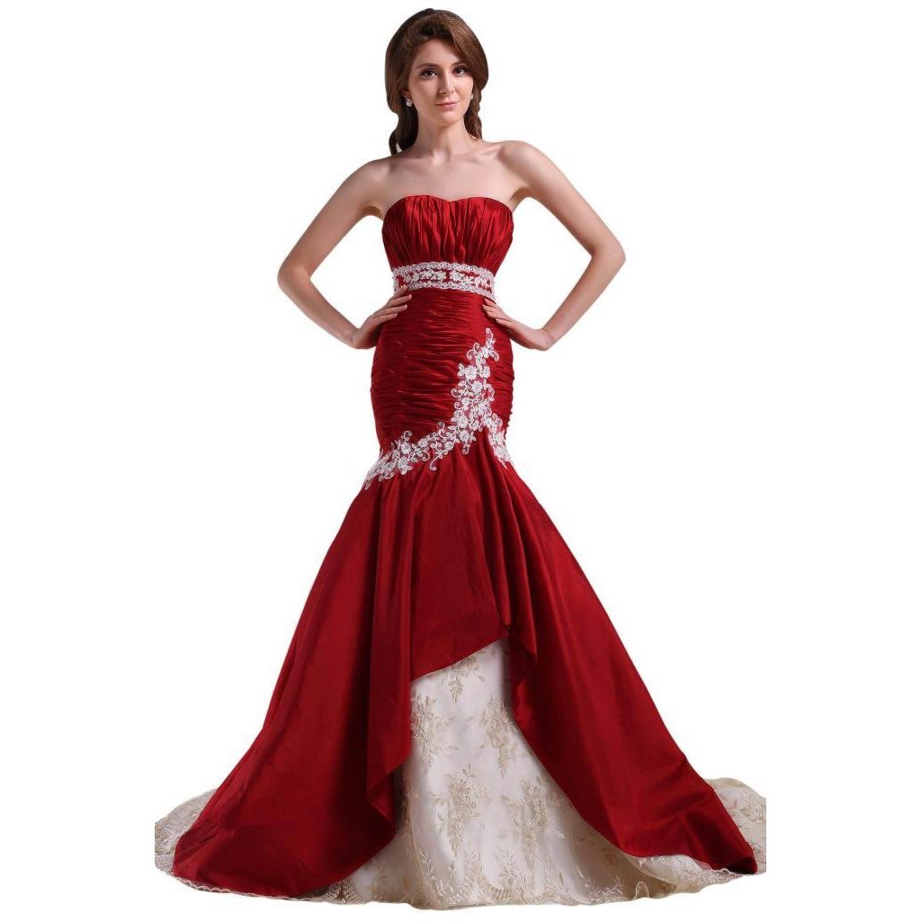Kivary Sweetheart Mermaid Lace Trumpet Wine Red Long Bridal Wedding Dresses US 2